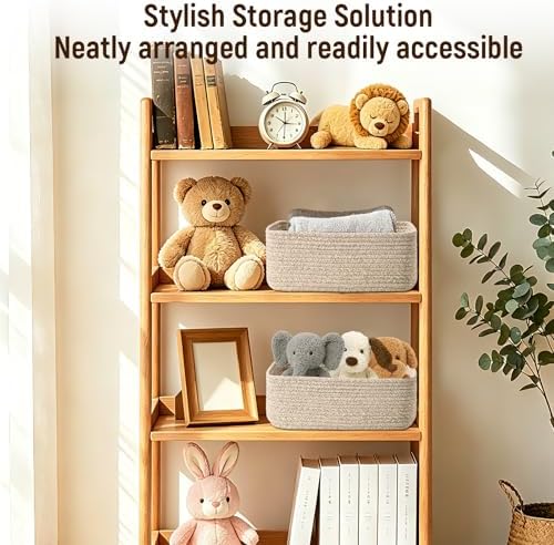 Shallow Storage Baskets for Shelves, 15x11x5.1 Inch Woven Baskets for organizing, 2 Pack Storage Bins for Nursery, Bathroom, Closet, Decorative, Mixed Brown