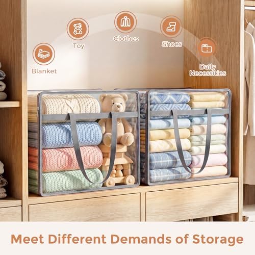 6 Pack Clear Storage Bags for Clothes, 45L Closet Organizers and Storage