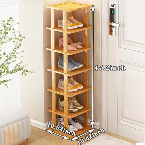 Bamboo Shoe Rack - Vertical Shoe Rack for Small Spaces, Tall Narrow Shoe Rack Organizer for Closet Entryway Corner Garage and Bedroom,Skinny Shoe Shelf Free Stackable DIY - Space Saving Storage