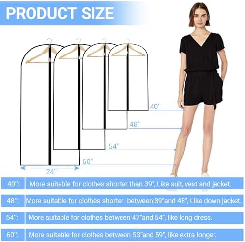 Garment Bags for Hanging Clothes 24'' x 40'' (Set of 12) Coat Covers for Closet Foldable Washable Dress Bags for Hanging Clothes for Long Dress Dance Costumes Suits Gowns Coats
