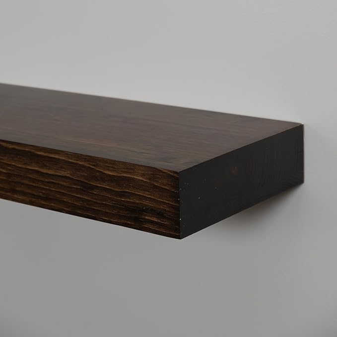 Urbandi Modern Floating Shelves 3 Inches Thick for Wall, Wide Shelves for Kitchen, Living Room, Bedroom, and Bathroom, Natural Pine Wood, Rustic Wooden Shelf, (Set of 2) (Jacobean, 36Lx3Hx6D)