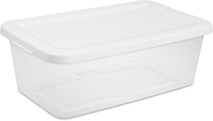 10-Pack 6-Quart Clear Plastic Storage Boxes with Snap-on Lids, White