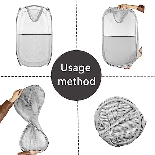 Collapsible Pop Up Laundry Hamper, Extra Large Mesh Foldable Laundry Basket, 28" x 16" x 16", 2 Pack (Black + Grey)