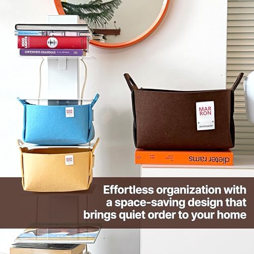 Collapsible Felt SKYBLUE Storage Bin Small 7.1"x5.1"x5.1" – Foldable Basket with Handles for Closet Storage, Laundry Room Organization, Decorative Storage Baskets for Shelves, Nursery
