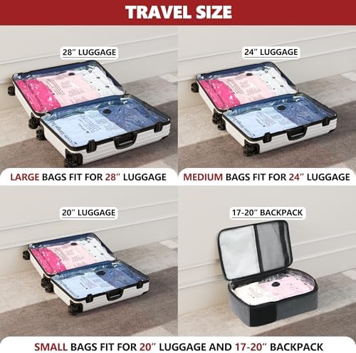 Vacuum Seal Bags for Clothing Travel and Home Storage, Travel Vacuum Bags with Electric Pump, Space Saver Compression Packing Cubes for Luggage Suitcase Bedding Blankets Clothes, 18 Combo