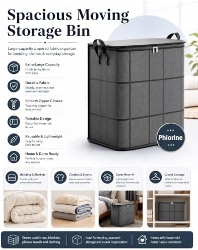 3 Pack 180L Portable Moving Storage Bags, Spacious Moving Storage Bin, Foldable Large-Capacity Clothes Storage Containers for Bedroom, Closet, Clothing, Comforter, Reinforced Handles，L:140L：1