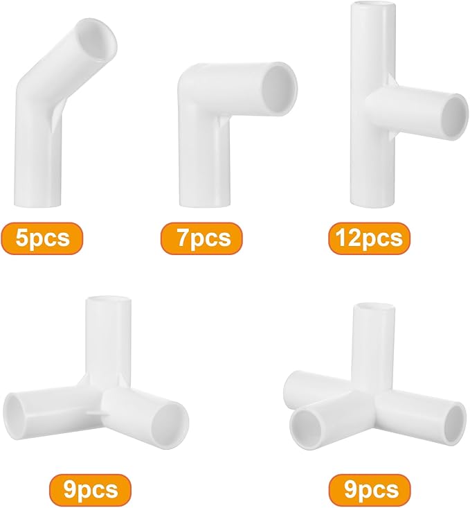 Sawysine 102 Pcs DIY PVC Projects Set Included 60 Pcs 24 Inch PVC Pipe and 42 Connection Pipe Fittings for Spring, Home, Greenhouse, Garden, Farm, Workshop, Summer(White,3/8 Inch)