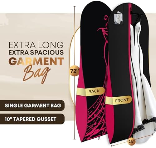 Your Bags Women's Dress & Gown Garment Bag, 72" x 24", 10" Tapered Gusset