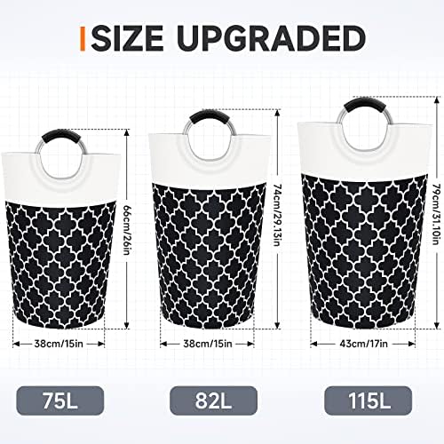 Large Laundry Basket, 115L Tall Collapsible Hamper with Handles, Black