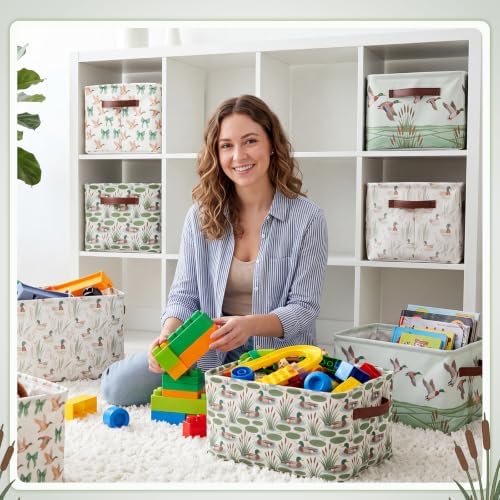 Boao 4 Pack Mallard Duck Storage Baskets Empty Collapsible Laundry Storage Bins with Handles Foldable Boxes for Home Bedroom Office Holiday Toy Clothes Containers