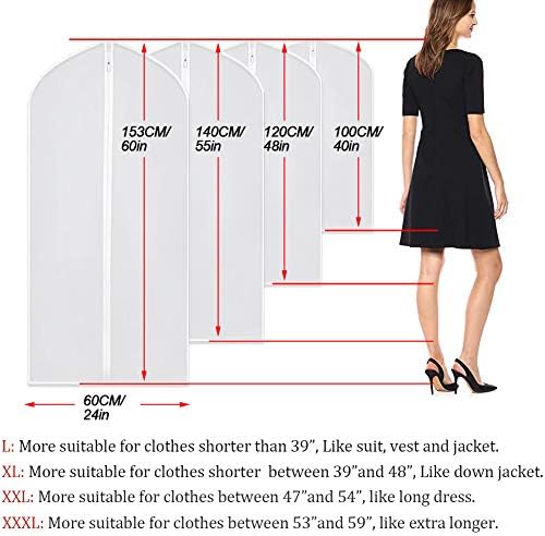 Garment Bags for Hanging Clothes 24''X48'' Suit Bags for Closet Storage (Pack of 6) Plastic Waterproof Suit Cover Bags with Zipper for Coats, Jackets, Shirts