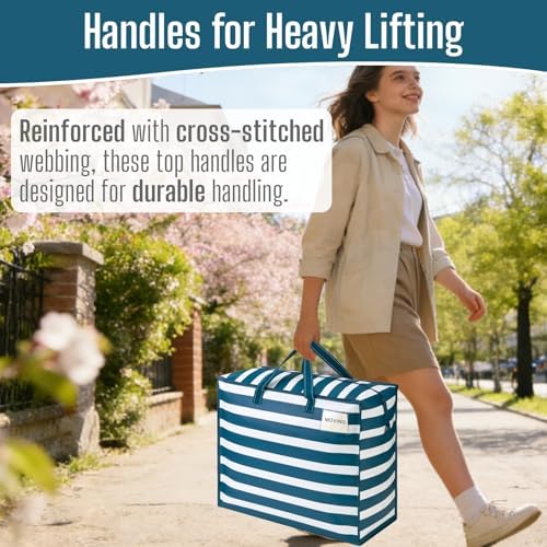 VENO Heavy Duty Moving Bags, 22 Gallon, Classic Navy Stripe, 4 Pack