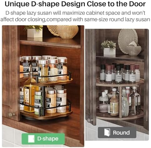SNTD Lazy Susan Spice Rack Organizer for Cabinet, Wood, Vintage, 9 in | Rotating Turntable, Height Adjustable, Space-Saving D-Shape Design, Revolving Spice Storage for Kitchen Countertop Pantry