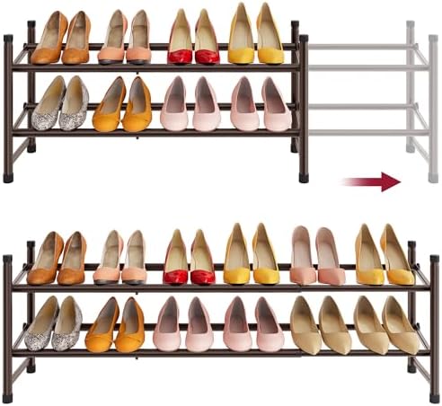 Tajsoon Expandable Shoe Rack for Closet 2 Tier, 28“-41“Stackable, Bronze