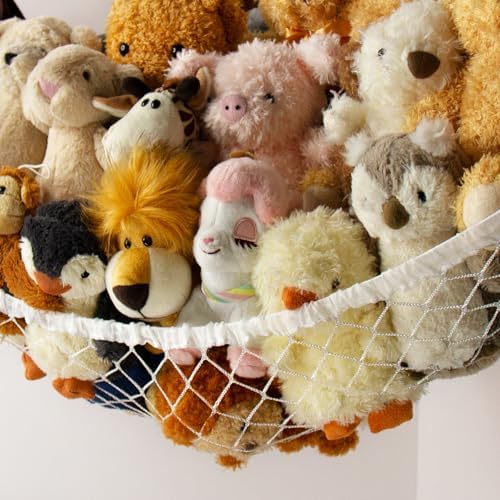Stuffed Animal Storage Hammock Net Corner - Large Toy Hammock Net for Stuffed Animals Room Decor - Cute Stuff Animal Organizer Holder for Plush Plushie - Kids Baby Nursery Wall Bedroom Home Decor