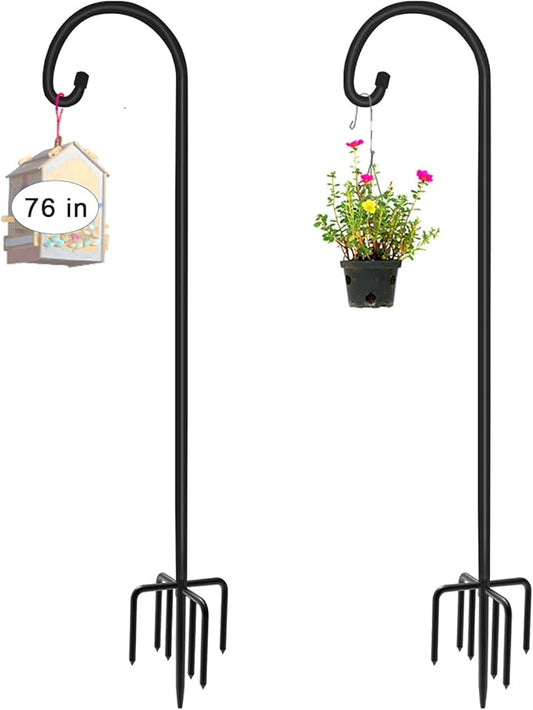 Artigarden 76 inch Outdoor Shepherd Hook with 5 Prong Base (2 Packs), Adjustable Heavy Duty Garden Hanging Stake for Bird Feeder Solar Light Plant Hanger Wedding Decor, Matte Black