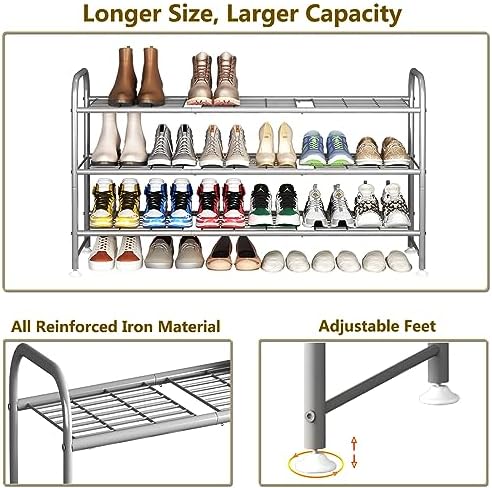 LINZINAR 3 Tier Long Shoe Rack for Closet Metal Shoe Organizer for Entryway