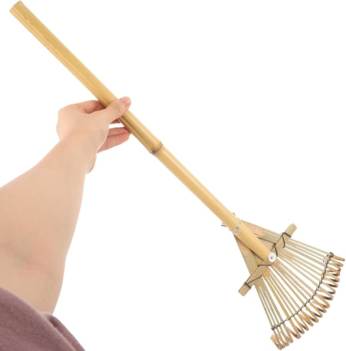 Toddmomy 23" Bamboo Hand Rake for Garden & Landscaping, Lightweight 20-Tine Wooden Rake for Leaves, Debris Gathering & Loosening, Compact Manual Cultivator for Yard, Flower Beds & Zen Garden