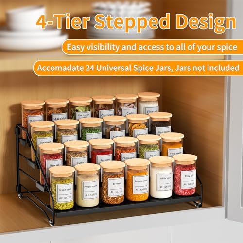 2 Pack Spice Rack Organizer for Cabinet, Depth Adjustable 4 Tier Spice Rack