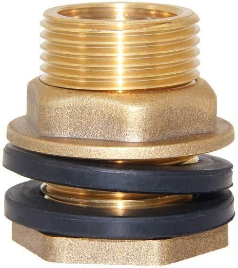 Leak-Proof Bulkhead Fitting 1/2" Female NPT x 3/4" Male GHT, Solid Brass Water Tank Connector for Rain Barrels, Troughs, Pools, Double Rubber Gasket, Rust-Resistant, DIY