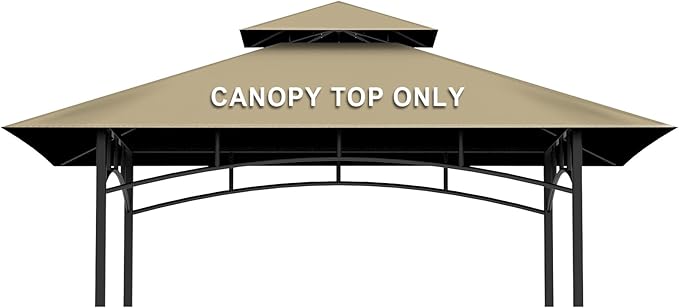 Grill Gazebo Replacement Canopy Top Only - 5' x 8' Outdoor BBQ Gazebo Canopy Roof, Waterproof Double Tiered Shelter Cover Fit for Model L-GG001PST-F (Khaki, 5x8)