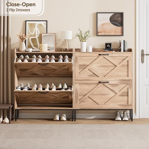 Nicetree Shoe Storage Cabinet with 2 Flip Drawers, Entryway Organizer, Oak