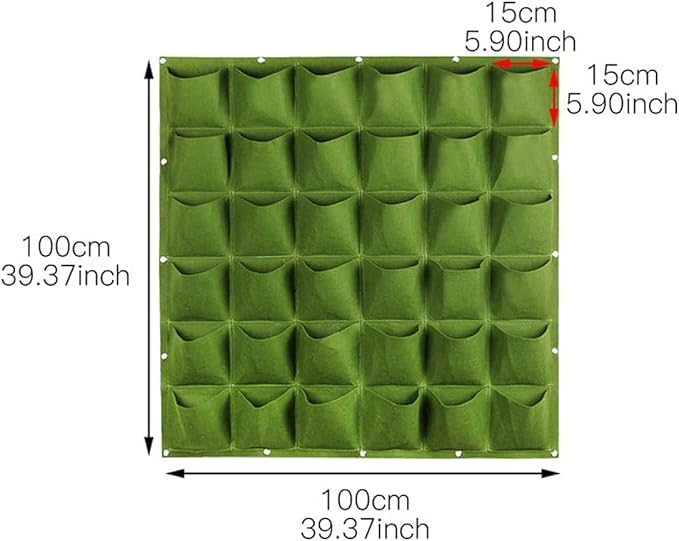 WFIST Vertical Hanging Planter Bag, Breathable Felt Wall Garden Planter with Metal Grommets, Indoor/Outdoor Space-Saving Herb & Flower Growing Pouch (36-Pocket)