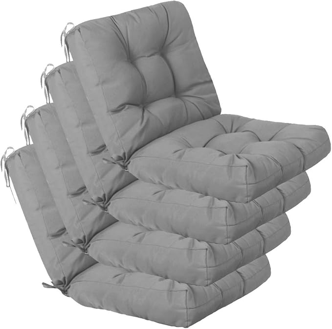 QILLOWAY Outdoor Chair Cushion for Patio Furniture, Waterproof Patio Cushions Set of 4 with Ties, Fade Resistant Replacement Pads for Outdoor Rocking Chairs,Grey