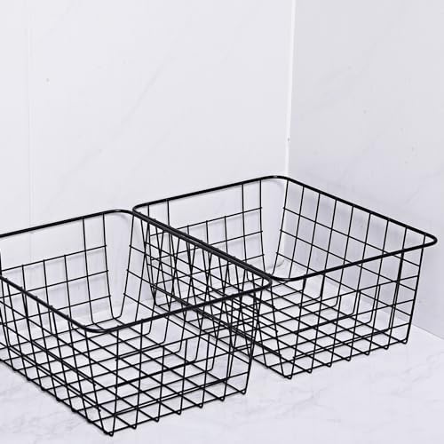11" Upright Freezer Storage Baskets, Black Wire Storage Bins Small Bakset for Freezer, Pantry, Bathroom Organizing, Set of 4