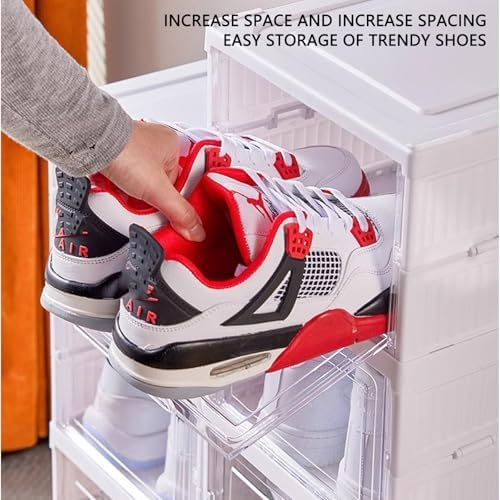 Foldable Shoe Rack,No Assembly Stackable Shoe Storage Box with Doors,Free Standing Plastic Space Saving Shoe Cabinet Bins Dustproof,Folding Shoe Box Organizers (6 Tier-6 Pairs White)