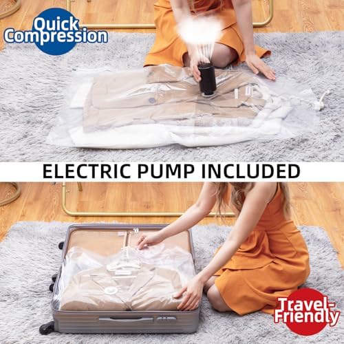 Hanging Vacuum Storage Bags, Space Saver for Clothing, 6 Long with Pump | Vacuum Seal Bags for Clothing with Electric Pump, Hanging Garment Storage for Jackets, Suit, Dresses, Winter Closet Organizer