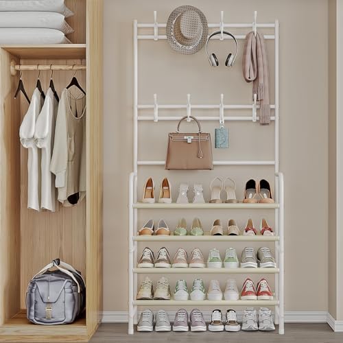 Coat Rack Shoe Rack With Storage Hooks Standing Organizer 4 Tier