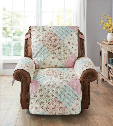 Brilliant Sunshine Pink & Green Roses Couch Recliner Cover, 28" seat