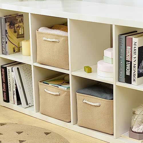 TheWarmHome Organization and Storage Bin for Shelves - Large 3 Pack 16x12x8 inch Storage Basket for Organizing, Canves Storage Cubes for Organizer Toy Closet Cloth Gift (Beige)
