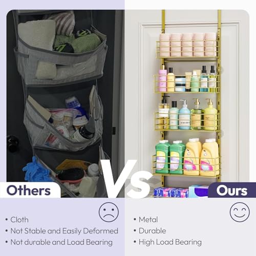 SWTYMIKI Over The Door Organizer - Door Organizer Hanging with 5 Adjustable Metal Large Capacity Basket and 6 Coat Hook, Wall Mounted Shelf for Bedroom Closet Bathroom Laundry Pantry Cabinet Kitchen