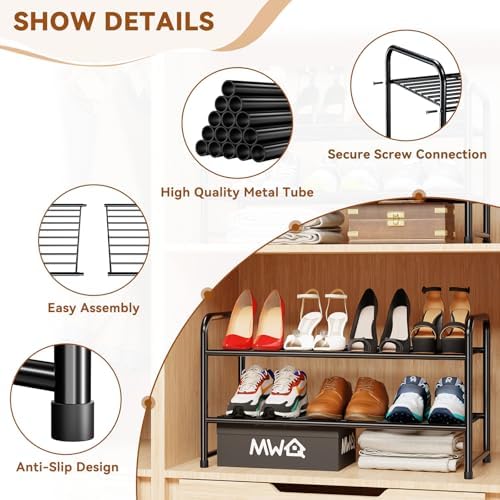 Simple Shoe Rack, Heavy Duty Metal Closet Shoe Organizer Shelf, Black
