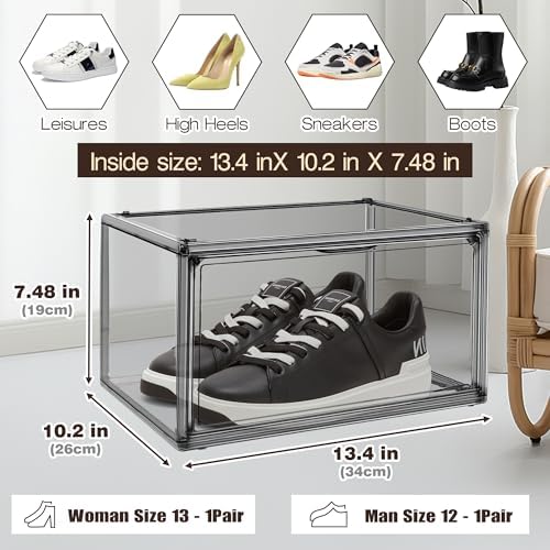 2 Pack Black Acrylic Shoe Boxes, Space-Saving Everyday Sneaker Storage