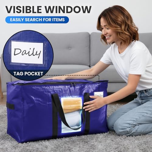 TAILI 4 Pack Dark Blue XXL Moving Bags,Storage Bags with Visible Window