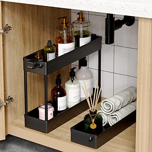 SPACEKEEPER Slim Rolling Storage Cart, 3 Tier Bathroom Storage Organizer Laundry Room Utility Cart Mobile Shelving Unit, Multi-Purpose for Kitchen Office Bathroom Laundry Narrow Places, Black | Narrow Rolling Cart with Wheels for Kitchen Office Bathroo...