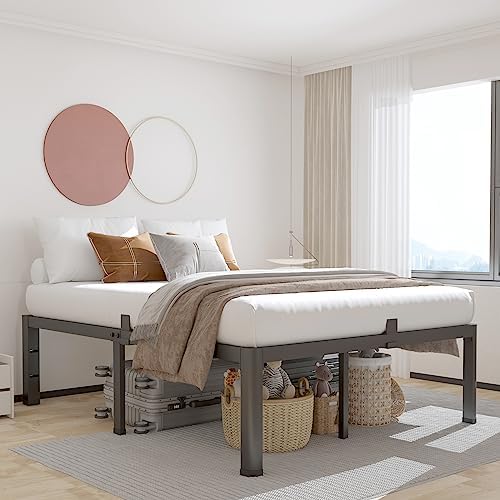 ROIL 14 Inch Metal Cal King Bed Frame with Rounded Corner 4 Mattress Baffle