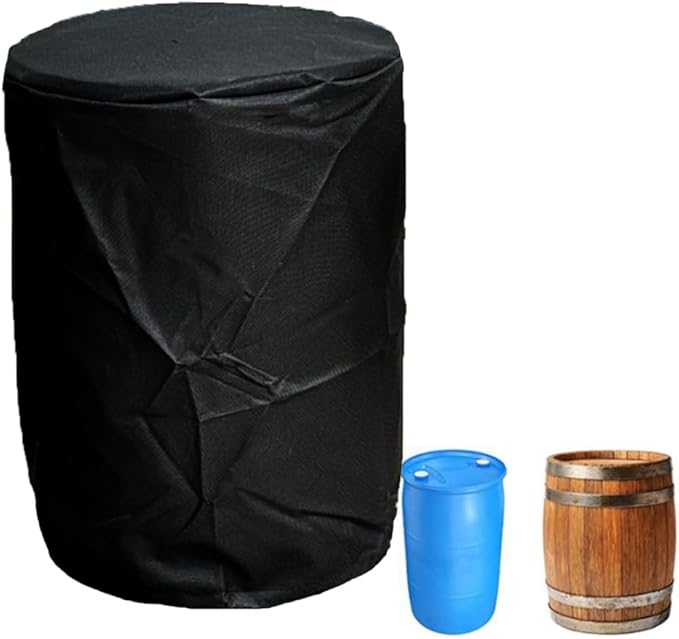 55 Gallon Drum Cover 25x37in Waterproof Storage Barrel Universal Rain Barrels Cover UV Full Protection for Patio Lawn Garden Rain Barrels Accessories (Black)