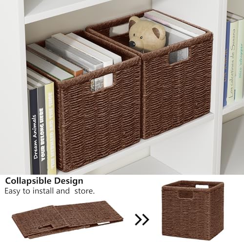Vagusicc 9 inch Wicker Storage Baskets, Set of 2 Brown Wicker Baskets