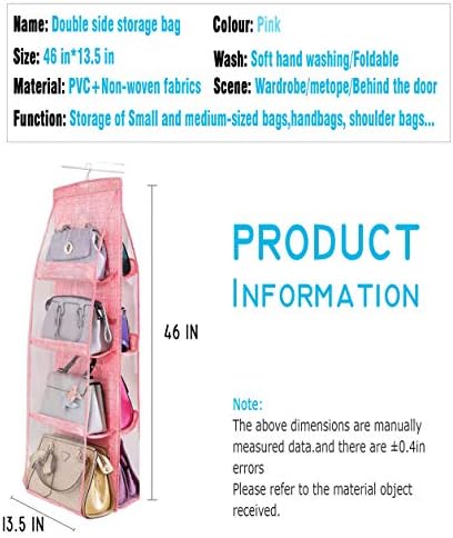 AARAINBOW 2 Packs Hanging Handbag Purse Organizer for Closet, Womens Purse Storage Organizers, Hand Bag Organizer Holder 8 Pockets Space Saving, 46 L x 13.8W (C-Gray Pink)