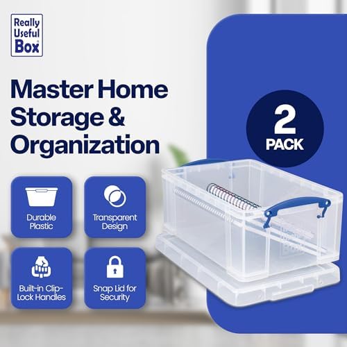 Really Useful Box 9-Liter Plastic Storage Bins with Lids, 2 Pack