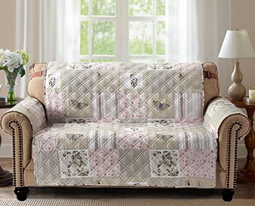 Brilliant Sunshine Grey Cupid & Pink Roses Loveseat Cover, 54" seat