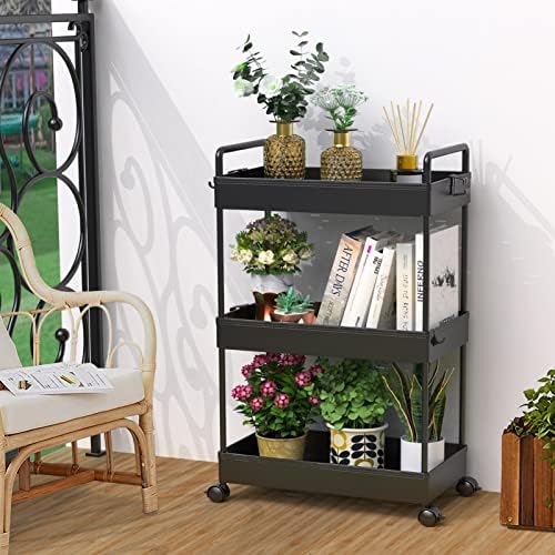 SOLEJAZZ 3 Tier Slim Rolling Storage Cart Organizer with Wheels, Black