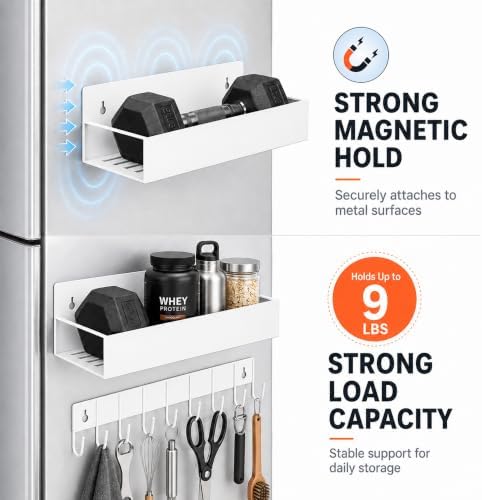 SMRCAD Metal Magnetic Spice Rack 4 Pack with Hook – Heavy-Duty | Iron construction, dust-resistant, fits condiment bottles, includes screws for optional wall mount