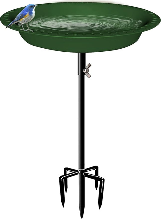 29 Inch Height Oval Shape Bird Bath for Outdoors, Detachable 5-Prong Birdbath Bowl Spa & Birdfeeder with Metal Stake Stand for Outside Garden, Green