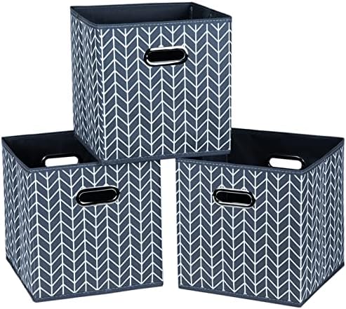 Fabric Cloth Storage Bins,Fabric Cube Organizer with Dual Handles Foldable Cube Storage Baskets for Home Bedroom Storage,Set of 3,(Grey Wave)