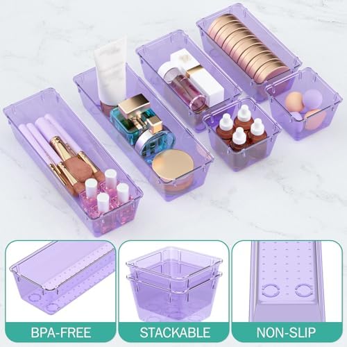 9 Pack Clear Drawer Organizer Set, Drawer Storage Trays, Storage Bins